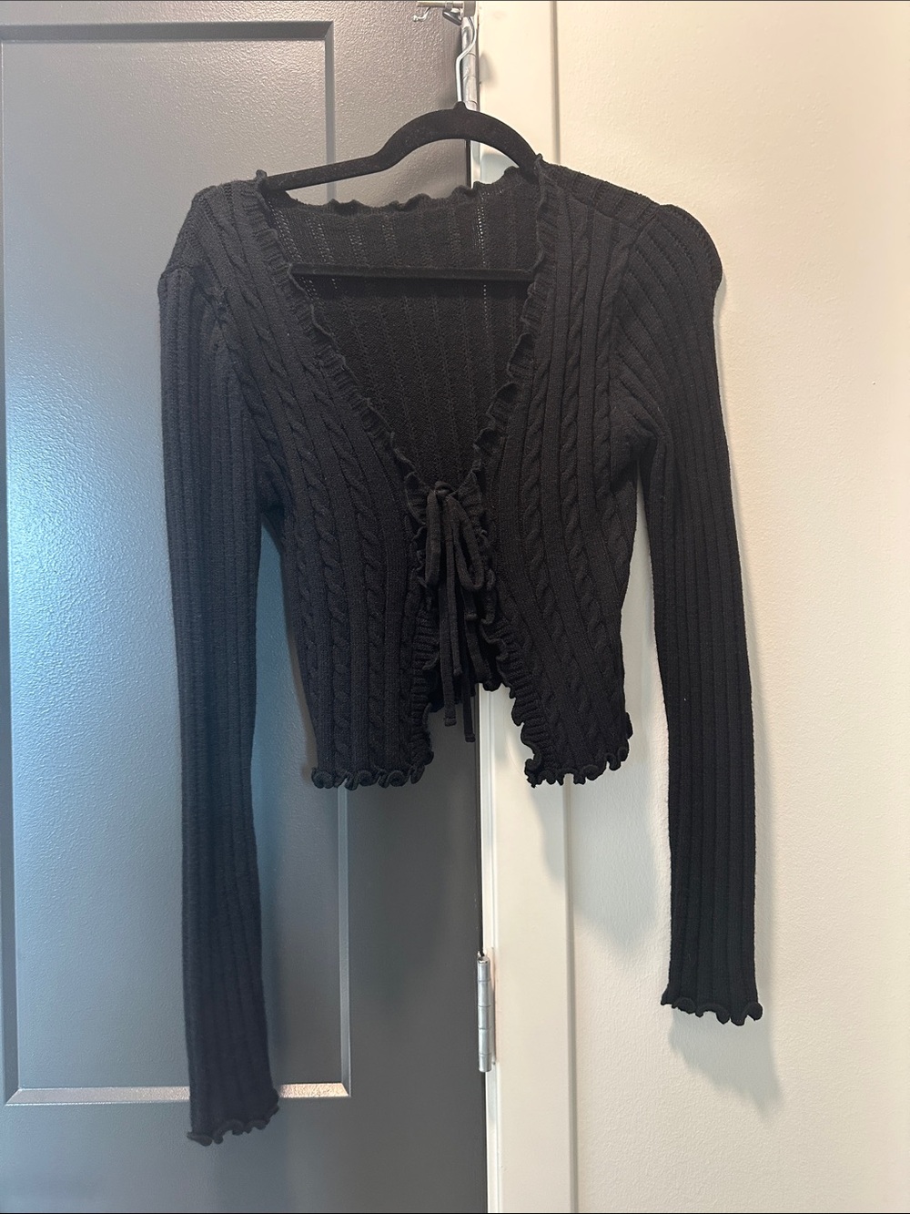 Black Ribbed Tie-Front Women’s Sweater